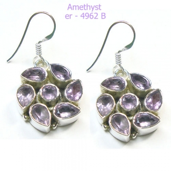 Pure silver purple amethyst floral earrings